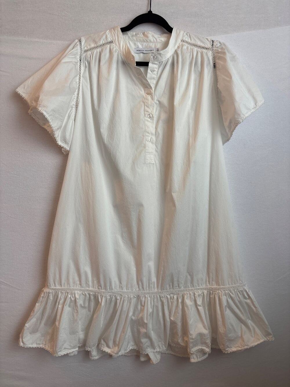 Rebecca Minkoff White Cotton Lace Trim Flutter Sleeve Mini Dress XL